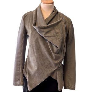 Blank NYC Draped Faux Leather Suede Jacket, Olive Green, XS